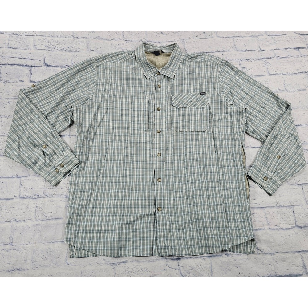 Eddie Bauer Travex Shirt Mens XL Green Plaid Vented Long Sleeve Hiking Outdoor
